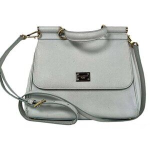 Authentic Dolce & Gabbanna Sicily Medium Light Blue Leather Golden Hardware Shou